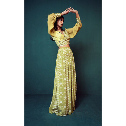 Suave by Neha Arora Green Dhoop Wrap Crop Top With Skirt (Set of 2)