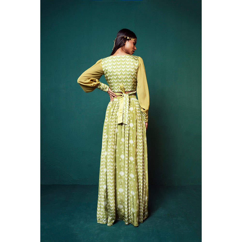 Suave by Neha Arora Green Dhoop Wrap Crop Top With Skirt (Set of 2)