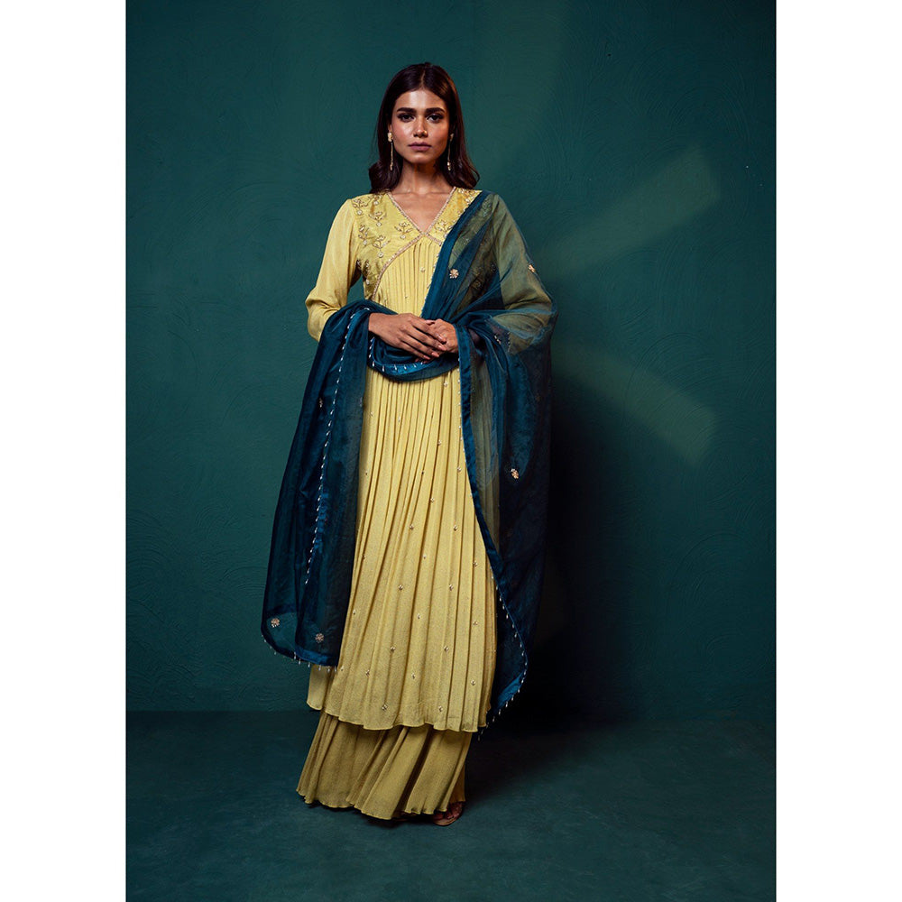 Suave by Neha Arora Yellow Dhoop Flowy Kurta With Sharara (Set of 3)