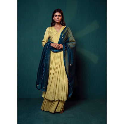 Suave by Neha Arora Yellow Dhoop Flowy Kurta With Sharara (Set of 3)