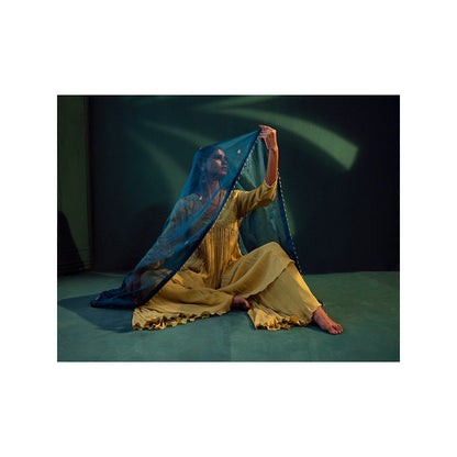 Suave by Neha Arora Yellow Dhoop Flowy Kurta With Sharara (Set of 3)