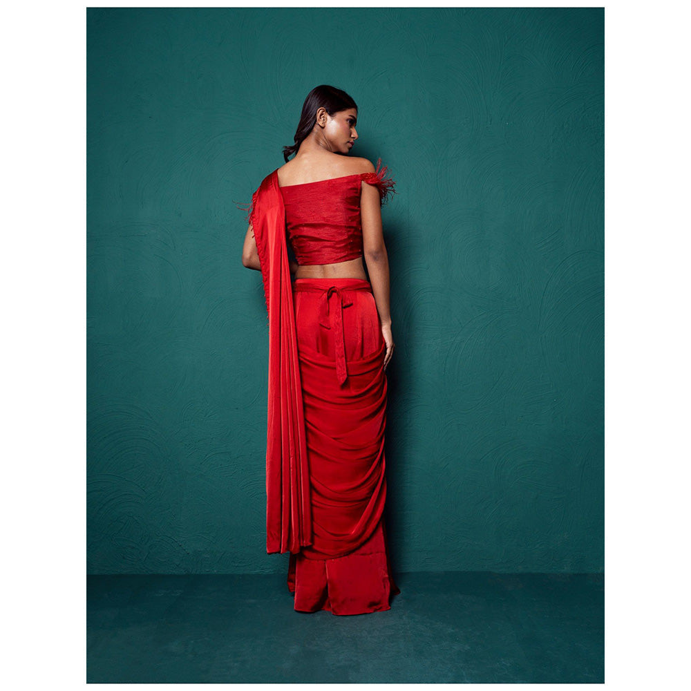 Suave by Neha Arora Red Surkh Pre Draped Saree With Stitched Blouse
