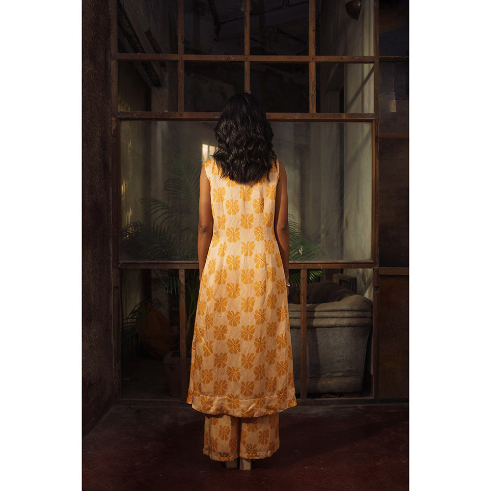 Suave by Neha Arora Orange Mustard Bloom Crop Top With Jacket And Pant (Set of 3)