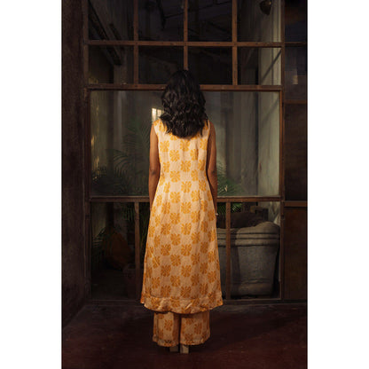 Suave by Neha Arora Orange Mustard Bloom Crop Top With Jacket And Pant (Set of 3)