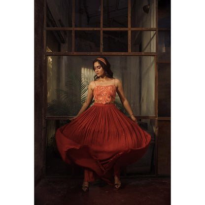 Suave by Neha Arora Rust Savannah Solid Lehenga With Crop Top (Set of 2)