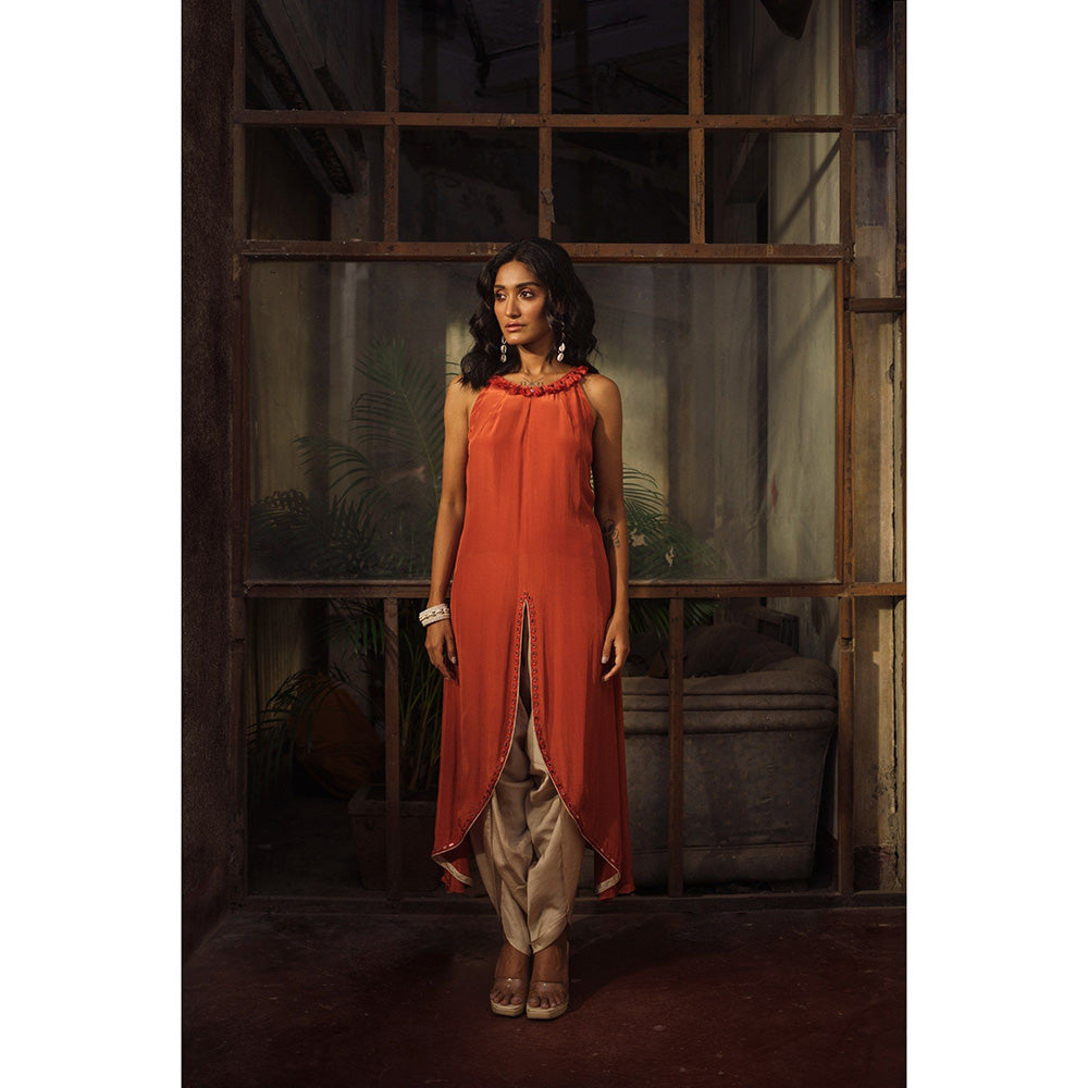 Suave by Neha Arora Rust Savannah Dhoti With Kurta (Set of 2)