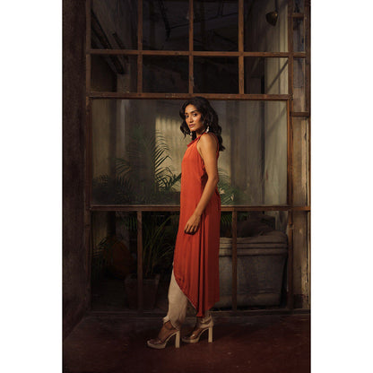 Suave by Neha Arora Rust Savannah Dhoti With Kurta (Set of 2)