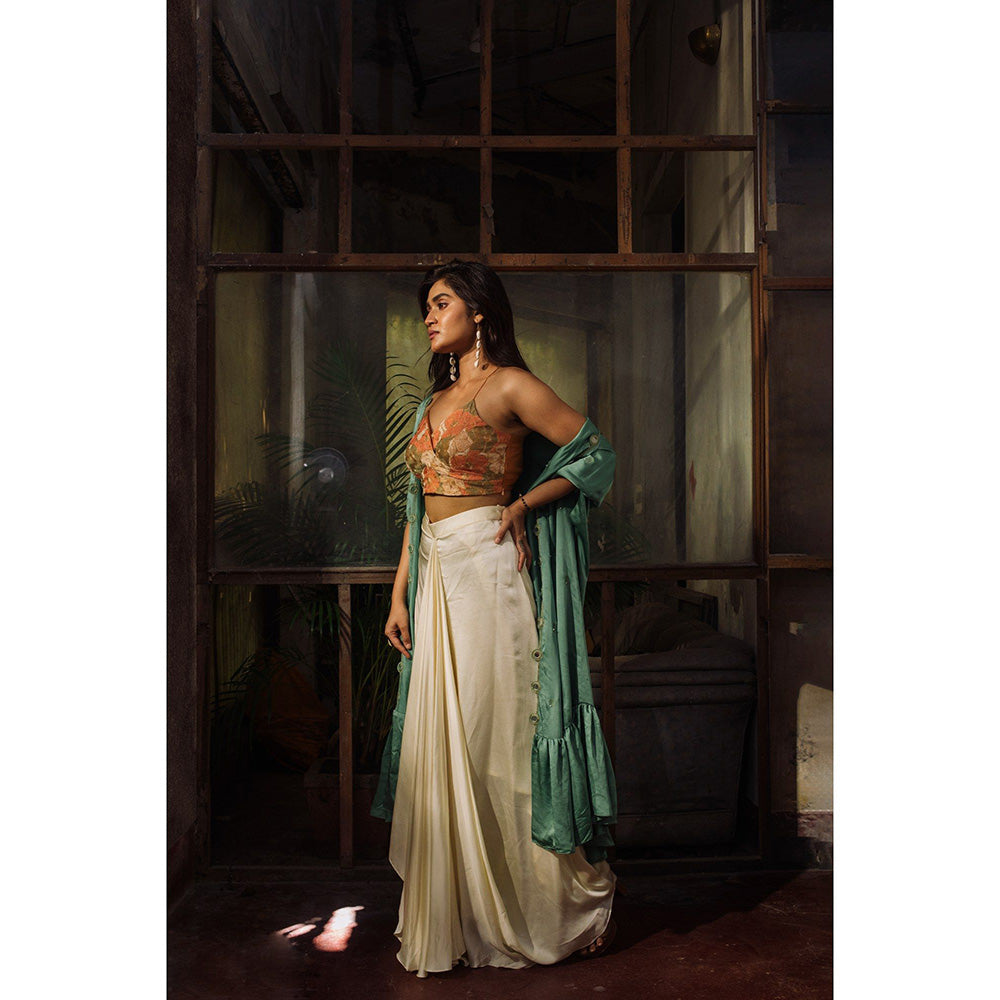 Suave by Neha Arora Green Meadow Cape With Crop Top And Skirt (Set of 3)