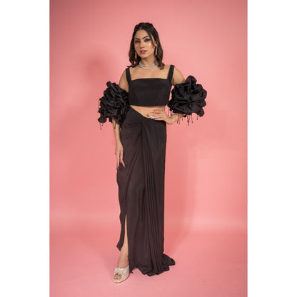 SUBTLE Black Blouse with Skirt and Sleeves Scrunchie Drape (Set of 4)