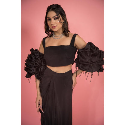 SUBTLE Black Blouse with Skirt and Sleeves Scrunchie Drape (Set of 4)