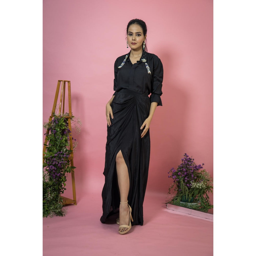 SUBTLE Noir Classic Drape Skirt with Shirt (Set of 2)