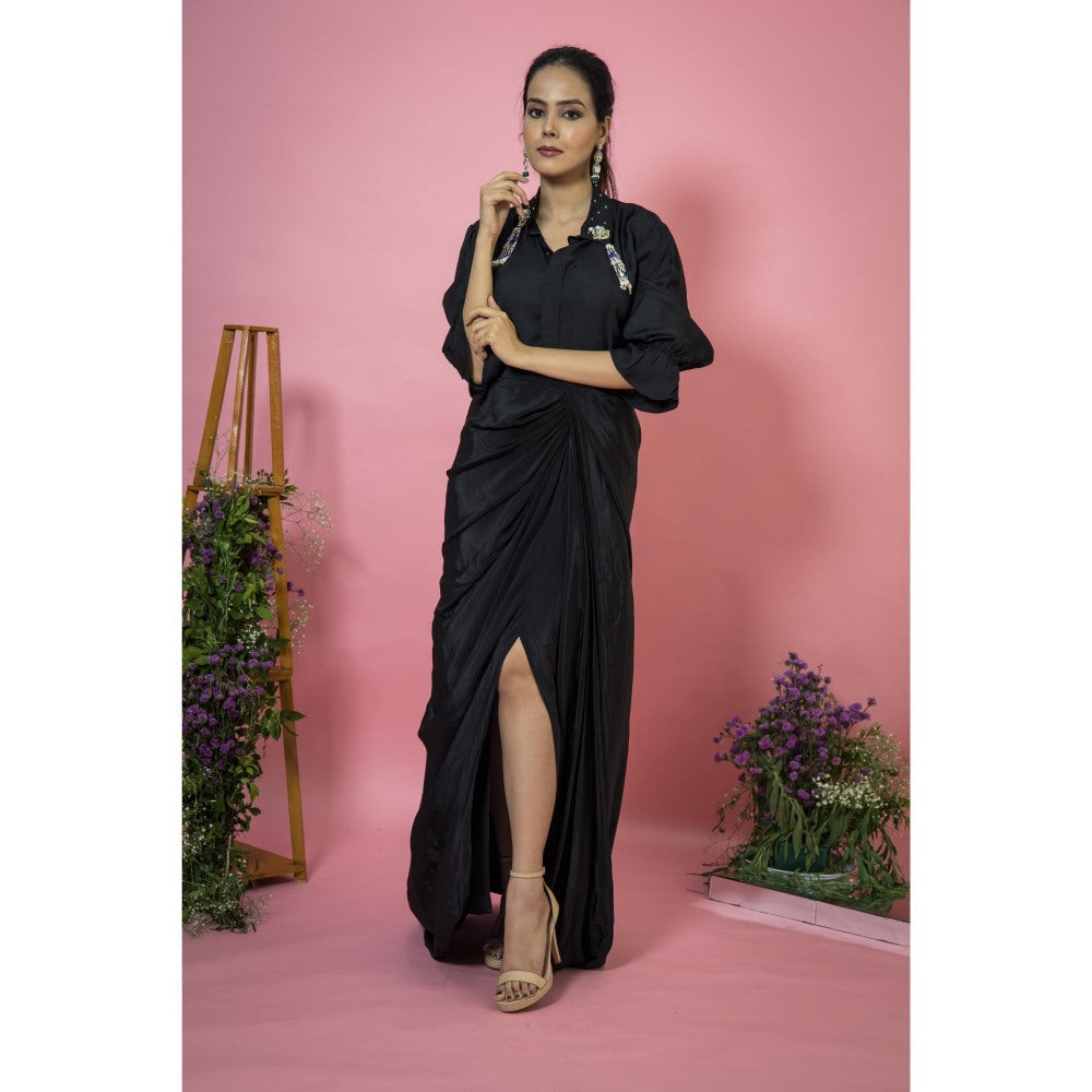 SUBTLE Noir Classic Drape Skirt with Shirt (Set of 2)