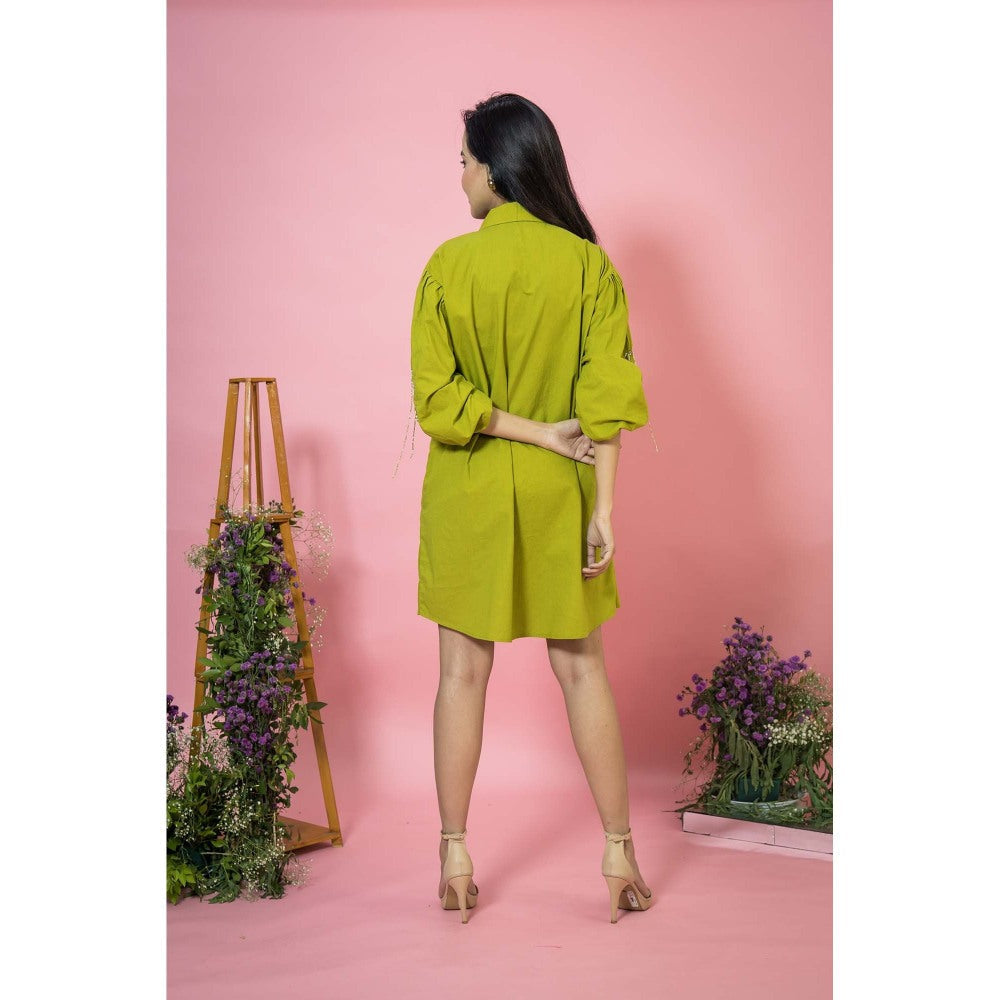 SUBTLE Green Moss Embroidered Mini Dress