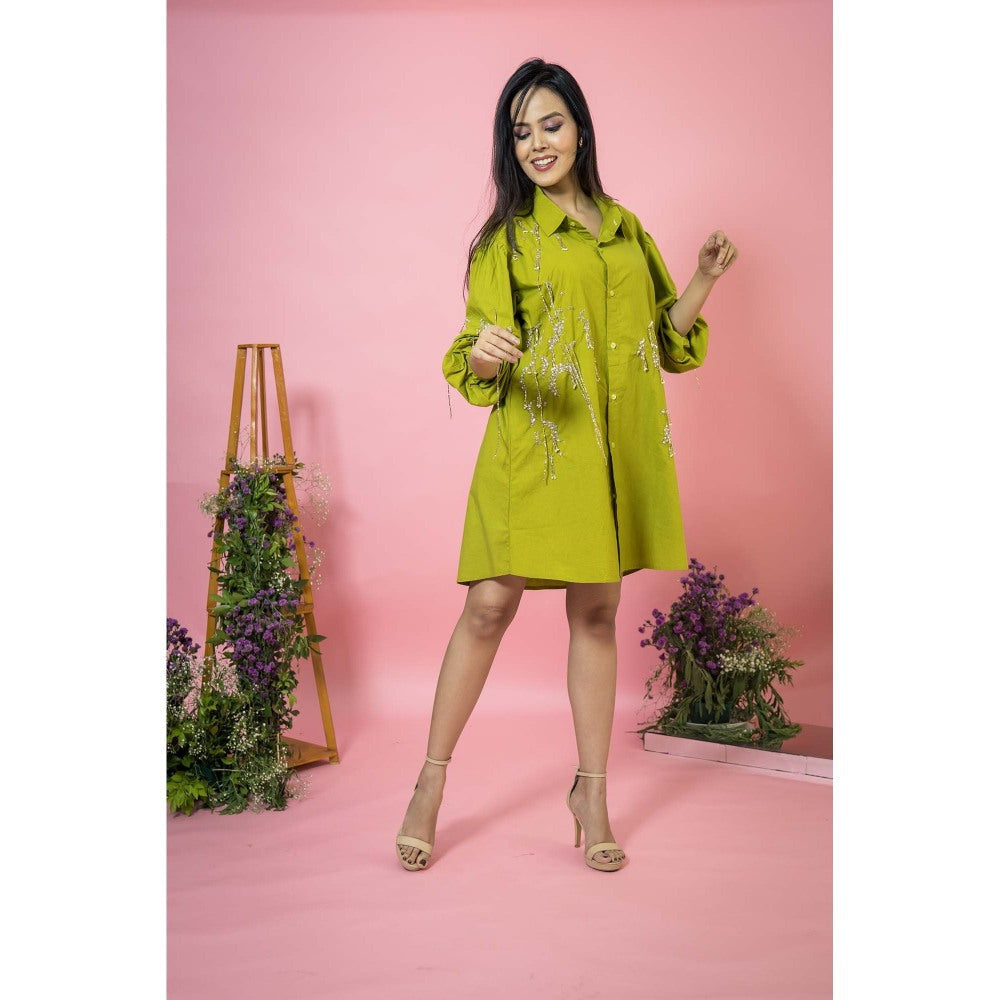 SUBTLE Green Moss Embroidered Mini Dress
