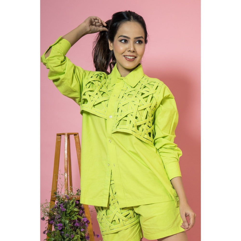 SUBTLE Green Panama Weave Shirt