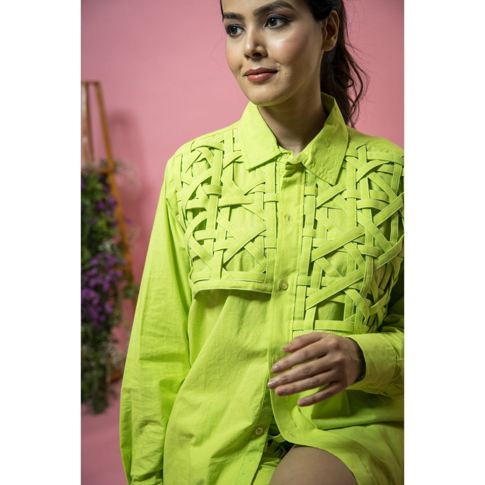 SUBTLE Green Panama Weave Shirt