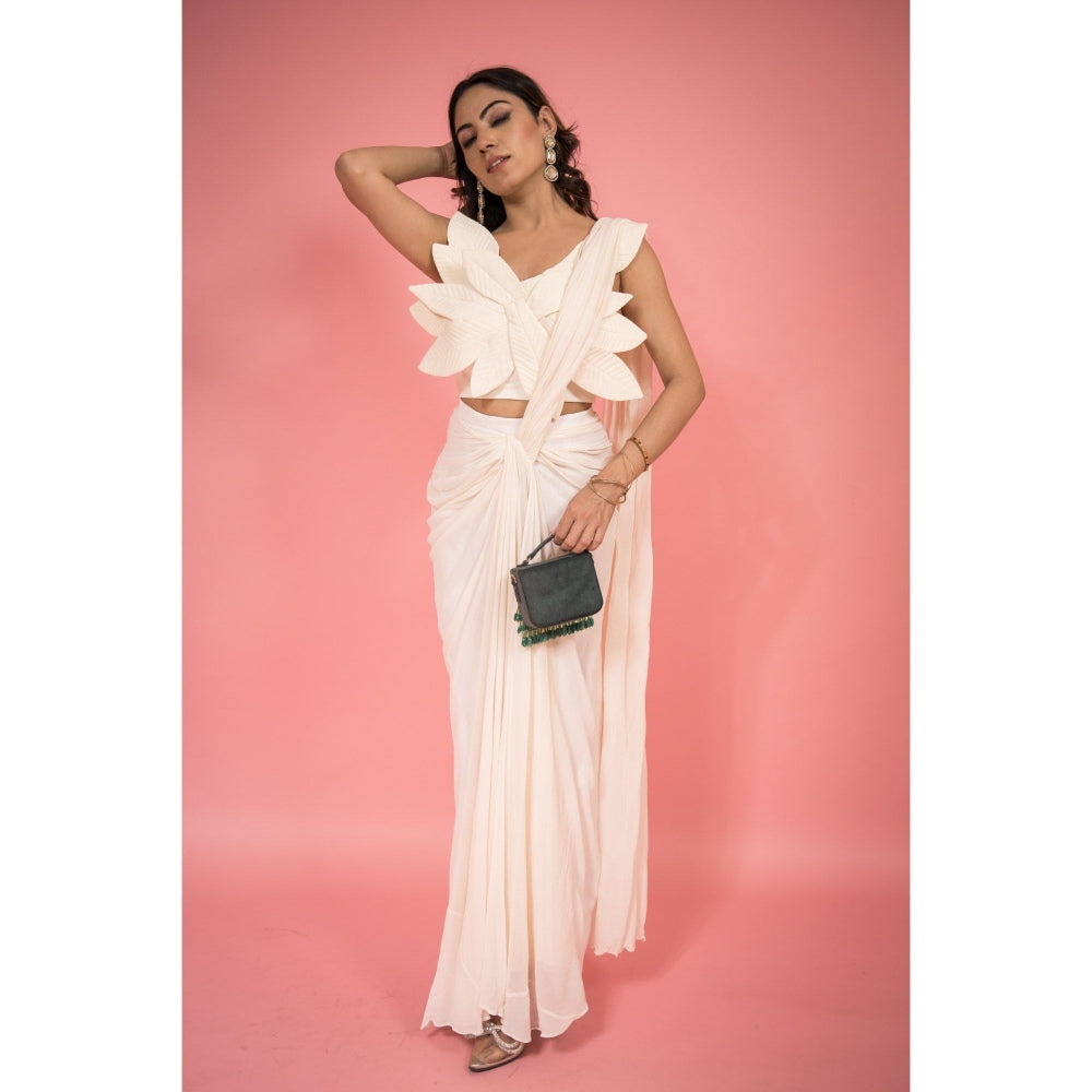 SUBTLE 3D Leaf Drape Saree with Stitched Blouse