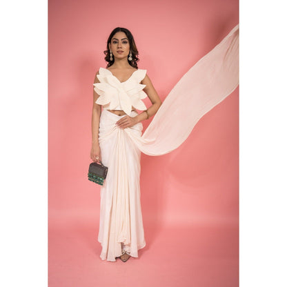 SUBTLE 3D Leaf Drape Saree with Stitched Blouse