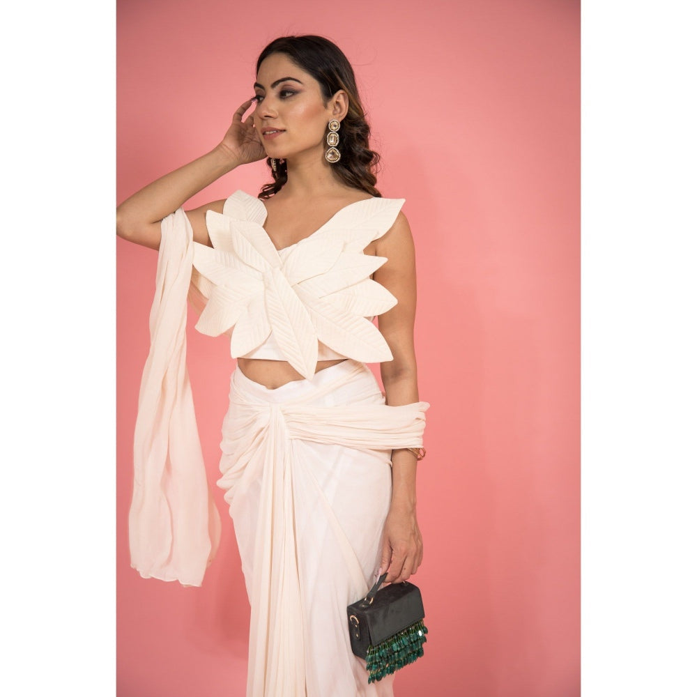 SUBTLE 3D Leaf Drape Saree with Stitched Blouse