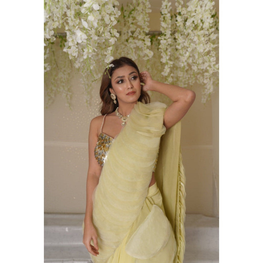 SUBTLE Aurora Solid Drape Saree with Stitched Blouse and Pallu