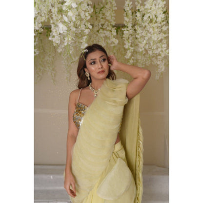 SUBTLE Aurora Solid Drape Saree with Stitched Blouse and Pallu