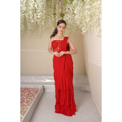 SUBTLE Amayra Corset Drape Saree with Stitched Blouse