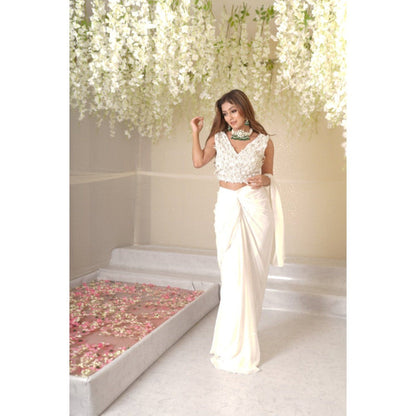 SUBTLE Carol Leaf Blouse Drape Saree with Stitched Blouse