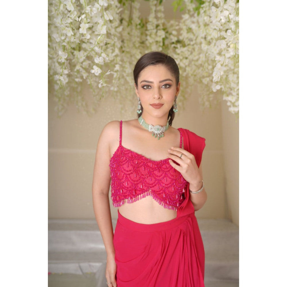 SUBTLE Alesha Scallop Drape Saree with Stitched Blouse