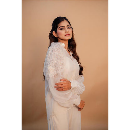 SUBTLE White Embellished Shirt with Bustier & Pant