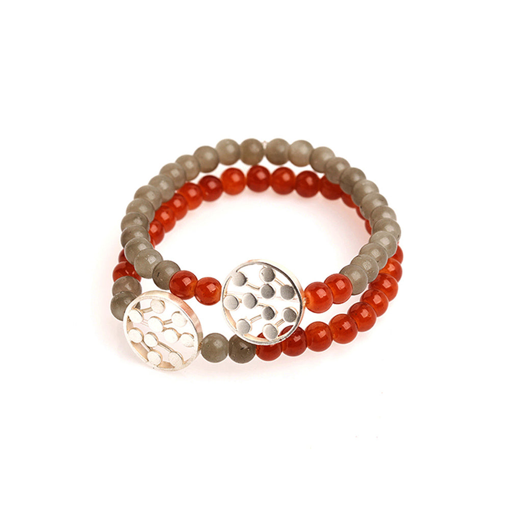 Suhani Pittie Silver Plated Gemonetric Motif With Rust & Grey Beads Distance Bracelet (Set Of 2)
