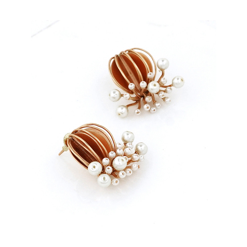 Suhani Pittie Gold Plated Anemone And Pearl Reef Stud Earrings