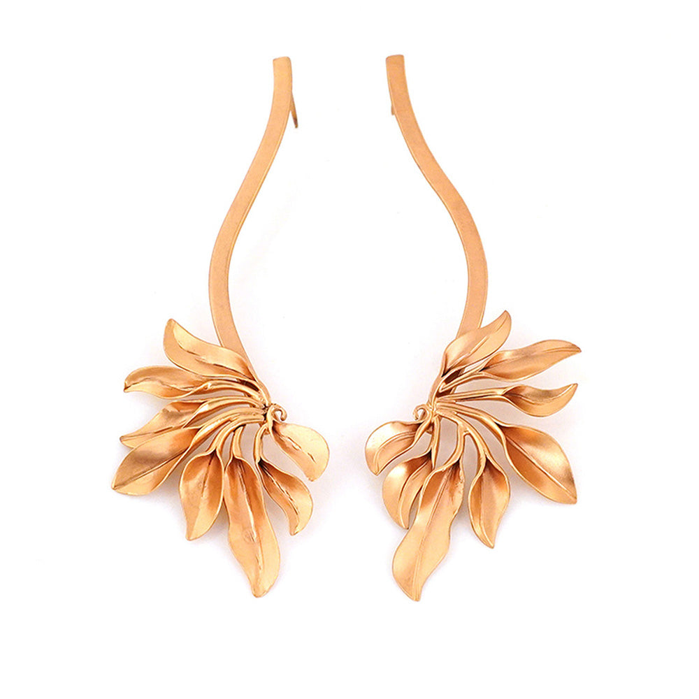 Suhani Pittie Gold Plated Strip And Fucus Leaf Long Earrings