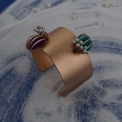 Suhani Pittie Gold Plated Green & Purple Anemone And Pearl Reef Cuff