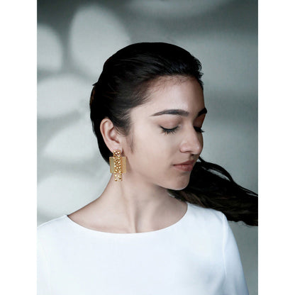Suhani Pittie Gold Plated Rectangle Dotted And Square Yellow Acrylic Earrings