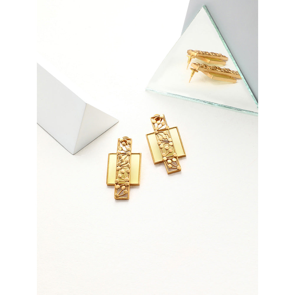 Suhani Pittie Gold Plated Rectangle Dotted And Square Yellow Acrylic Earrings