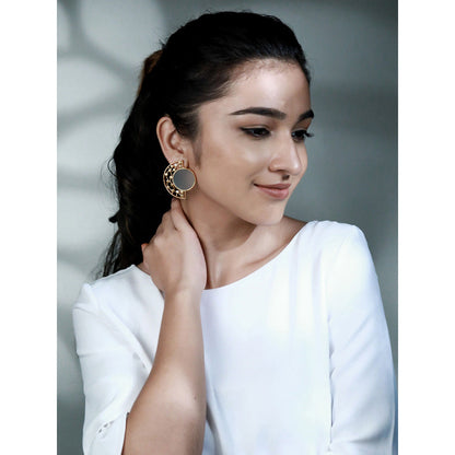 Suhani Pittie Gold Plated Round Blue Acrylic And Half Semi Dotted On 1 Side Earrings