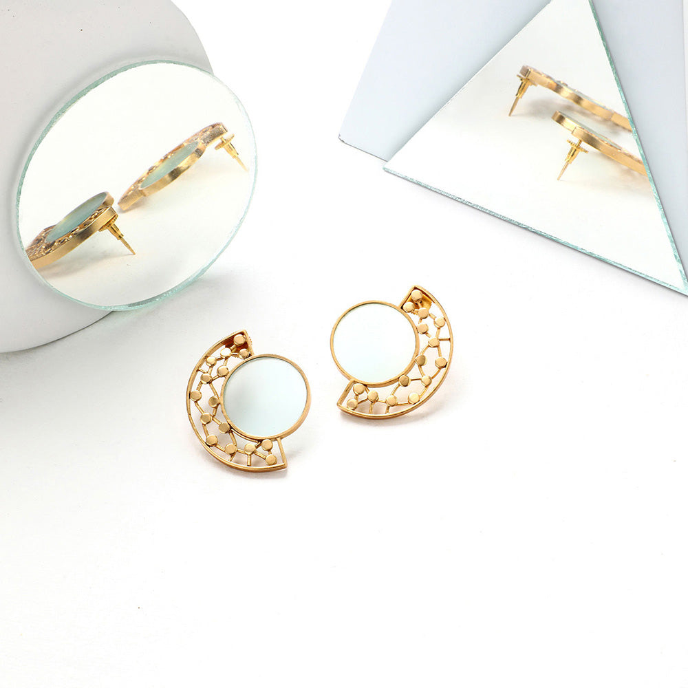 Suhani Pittie Gold Plated Round Blue Acrylic And Half Semi Dotted On 1 Side Earrings