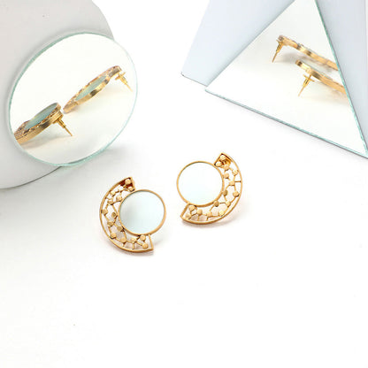 Suhani Pittie Gold Plated Round Blue Acrylic And Half Semi Dotted On 1 Side Earrings