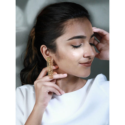 Suhani Pittie Gold Plated Rectangle Dotted And Yellow Acrylic Earrings