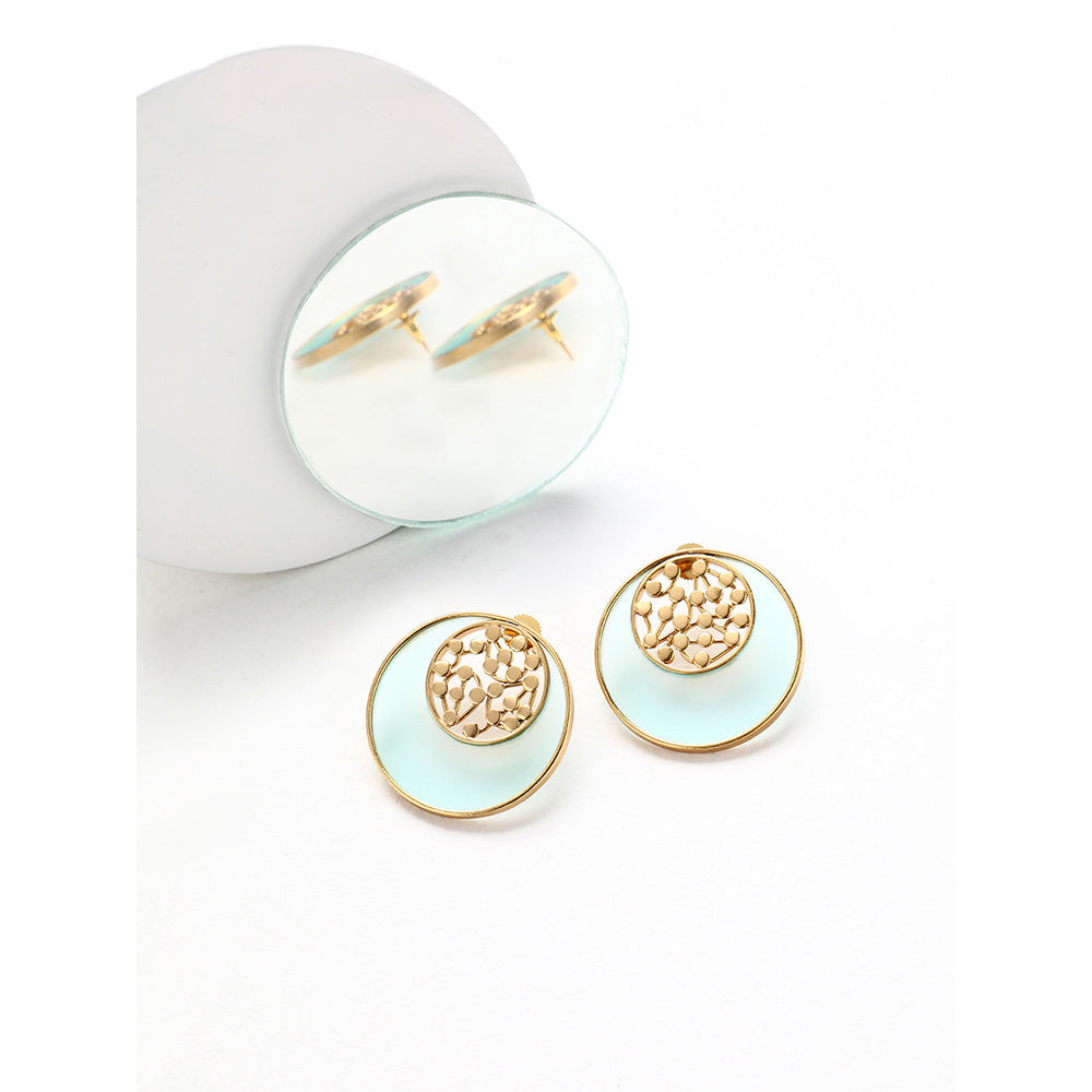 Suhani Pittie Gold Plated Blue Acrylic And Dotted Round Earrings