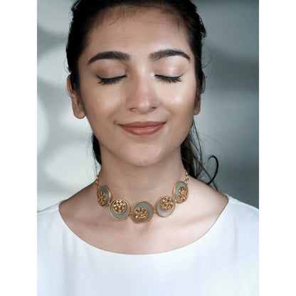 Suhani Pittie Gold Plated Dotted And Blue Acrylic Round Coins Choker