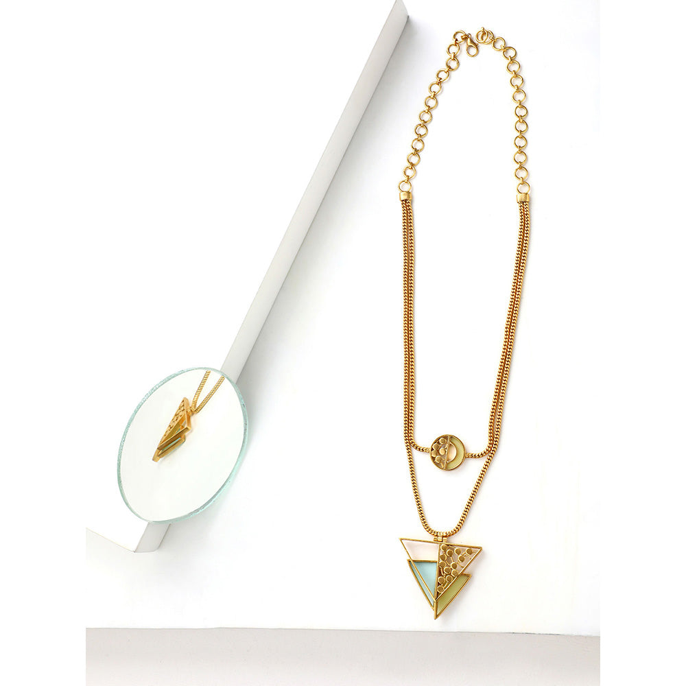 Suhani Pittie Gold Plated 2 Line Dori Chain With Round & Triangle Blue & Yellow Acrylic