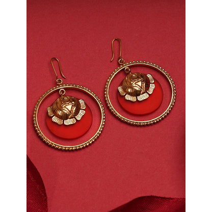 Suhani Pittie Gold Plated Round Earring With Rose And Rust Orange Acrylic On Center