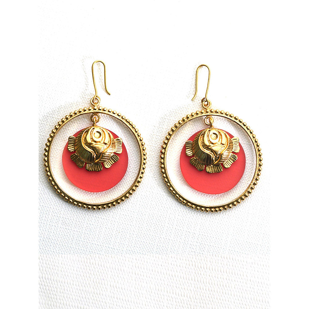 Suhani Pittie Gold Plated Round Earring With Rose And Rust Orange Acrylic On Center