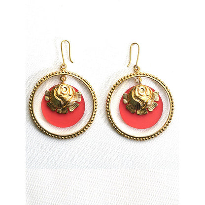 Suhani Pittie Gold Plated Round Earring With Rose And Rust Orange Acrylic On Center