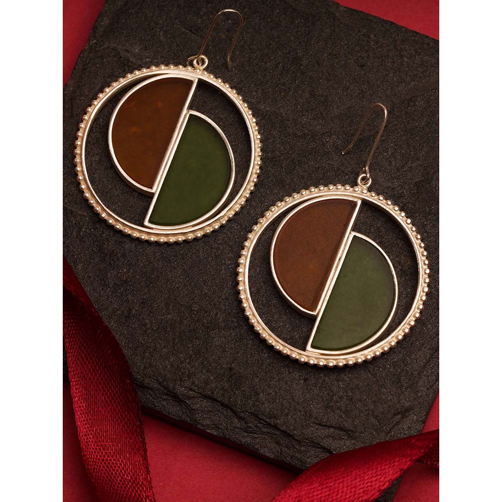 Suhani Pittie Silver Plated Round Earring With 'D' Orange & Green Acrylic On Center