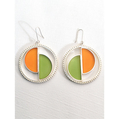 Suhani Pittie Silver Plated Round Earring With 'D' Orange & Green Acrylic On Center