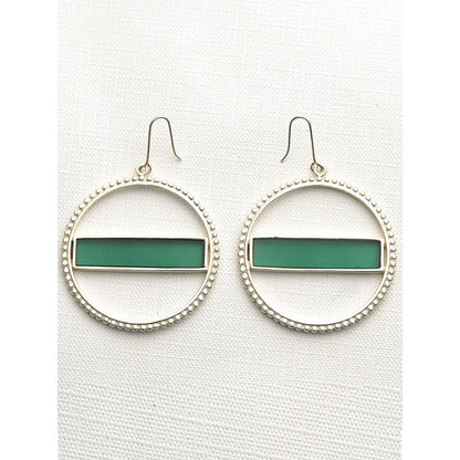Suhani Pittie Silver Plated Round And Basil Green Acrylic Strip On Center Earring