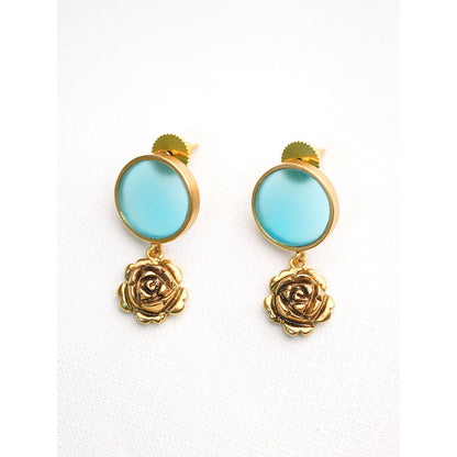 Suhani Pittie Gold Plated Round Blue Acrlic And 3D Rose Earring