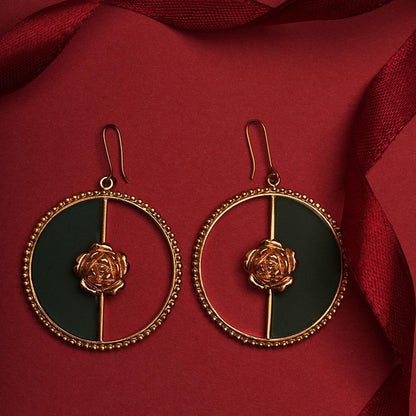 Suhani Pittie Gold Plated Round Earring With 3Drose And Half Basil Green Acrylic On One Side